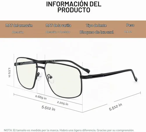 Vista 4 de Gafas de lectura para hombre, cuadrado, doble puente, bloqueo de luz azul, para lectura de computadora