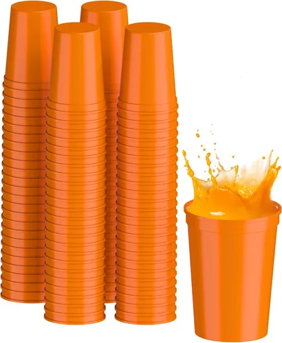 Vista 54 de PartyPrints Paquete de 100 vasos de plástico en blanco reutilizables de 10 a 12 onzas, vasos de estadio a granel, sin BPA, aptos para lavavajillas