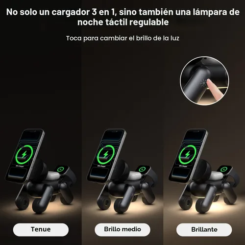 Vista 3 de Estación de carga 3 en 1 para dispositivos Apple, soporte magnético inalámbrico de carga rápida compatible con MagSafe para iPhone