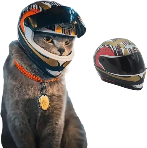 Vista 7 de Casco de motocicleta para mascotas para gato/perro, cara completa, al aire libre, negro