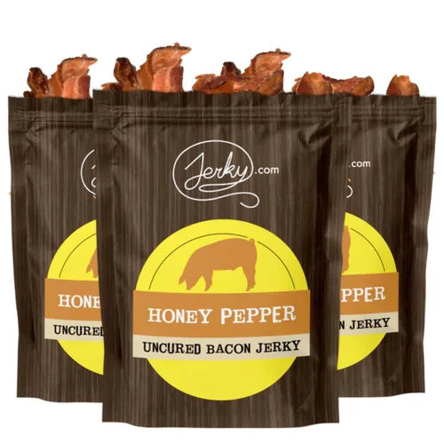 Vista 11 de Barbecue Bacon Jerky - Hecho con tocino real - mundialmente famoso, cecina de tocino en lotes pequeños - Bolsa de 1.75 onzas