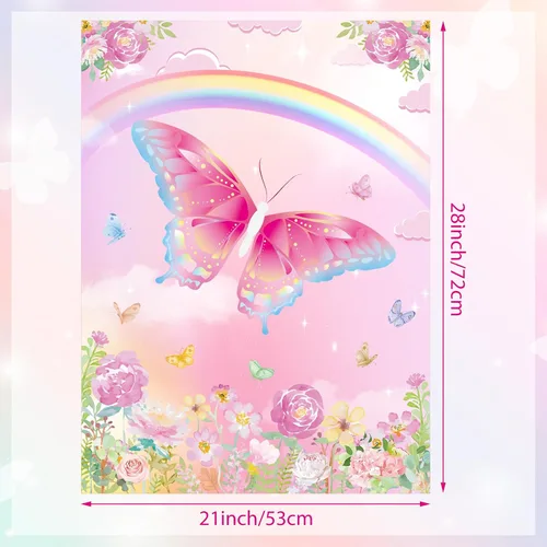 Vista 2 de PLULON Juego de Poner la Cola a la Mariposa para Niños, Póster de Juego de Cumpleaños de Mariposa para Niños y Niñas, Regalos de Fiesta