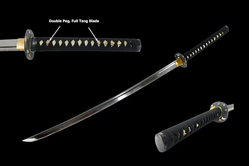 Vista 3 de Makoto Espada Katana Samurái negra forjada a mano de 41 pulgadas, pintada a mano, vaina negra de alto brillo