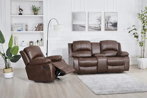 Vista 13 de Betsy Furniture Sofá reclinable de piel sintética con consola 8018, varios colores (beige, sofá biplaza)