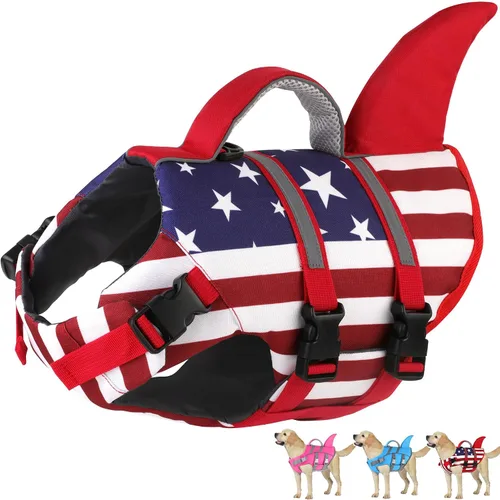 Vista 14 de Dogcheer Chaleco salvavidas para perro, tiburón, chaleco salvavidas reflectante para nadar en barco, chaleco de natación ajustable para cachorros