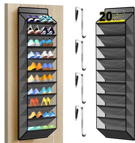 Vista 11 de PAULONE Organizador multiusos de 10 bolsillos para colocar sobre la puerta, capacidad resistente de 95 libras con malla transpirable, almacenamiento