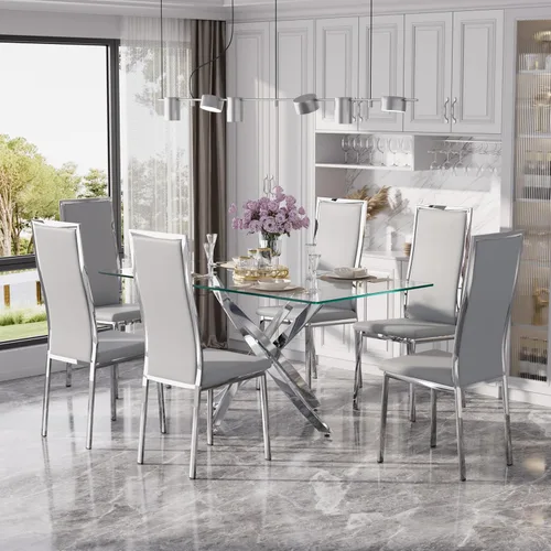 Vista 15 de Juego de 2 sillas de comedor modernas, piel sintética negra con patas de metal dorado cromado, diseño de respaldo alto curvo y acolchado tipo nube
