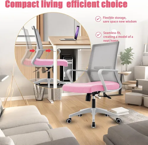 Vista 7 de Silla de oficina ergonómicamente diseñada con respaldo de malla transpirable y soporte lumbar, altura ajustable, adecuada para oficinas, hogares