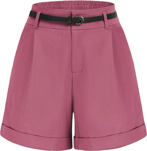 Vista 7 de Belle Poque Bermudas para mujer, cintura elástica, pantalones cortos de pierna ancha con bolsillos y cinturones Negro