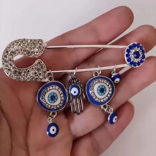 Vista 6 de FADBBW Allah musulmán turco mal de ojo Hamsa mano de Fátima broche de la suerte regalo