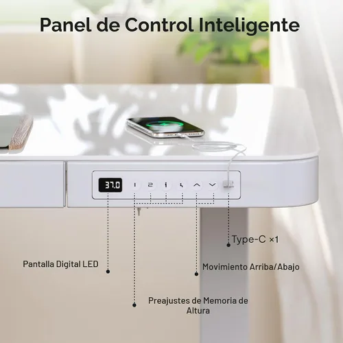 Vista 8 de FLEXISPOT Comhar - Escritorio de pie eléctrico de cristal puro con cajones, escritorio y puertos de carga USB, escritorio ergonómico de altura