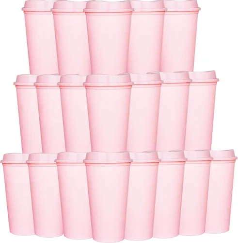 Vista 12 de Paquete de 20 tazas de café reutilizables con tapas, vasos de plástico de 16 onzas, taza de viaje para café helado para adultos y mujeres, bebidas