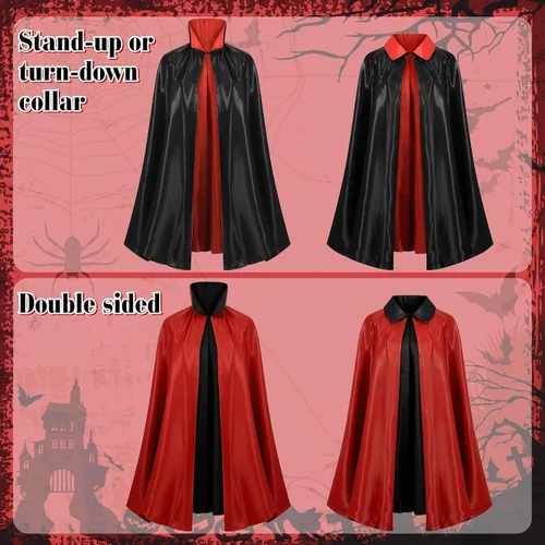 Vista 3 de Capa de vampiro, capa de doble cara con cuello alto Cuello Soporte Vampiro Capa Rojo