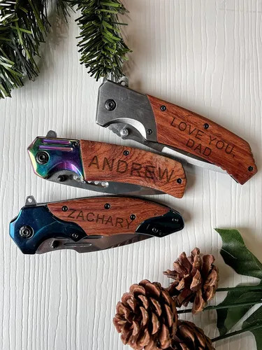 Vista 5 de Navaja de bolsillo de regalo para hombres y él, personalizada grabada, idea de amor para papá, novio, padrinos de boda, marido, hijo, día del padre