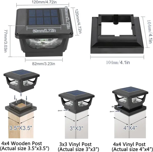 Vista 3 de Luces solares para postes de metal de 3 x 3 pulgadas, vinilo y madera de 4 Armazón negra
