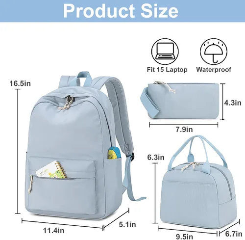 Vista 3 de Bluboon Juego de mochila para adolescentes, mochila escolar para niñas, lonchera y lápices, bolsas para estudiantes, 3 en 1