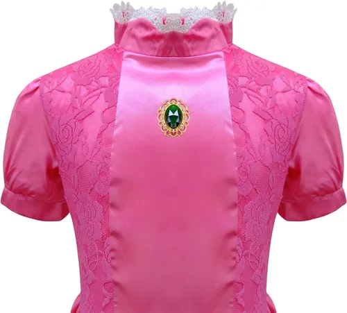 Vista 4 de Disfraz de princesa melocotón para niñas, vestido de princesa durazno para cosplay, disfraz de fiesta de Halloween