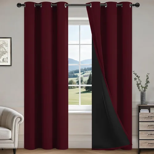 Vista 65 de COSVIYA Cortinas 100% de opacidad para dormitorio con forro negro, bloqueo de luz completa, aislamiento térmico y ojales, tratamiento de ventana