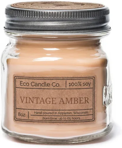 Vista 66 de ECO CANDLE CO. Vela reciclada, té negro y miel, 6 oz. - Aromas de té picante, nuez moscada, miel y naranja - 100% cera de soja, sin plomo, etiqueta