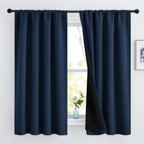 Vista 59 de NICETOWN Biscotti Beige 100% Cortinas opacas de 45" de largo para cocina, bolsillo con varilla para sótano completamente opaco, cortinas térmicas