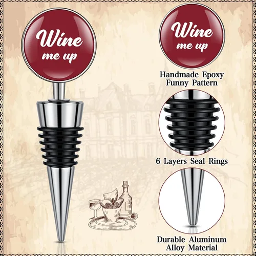 Vista 3 de Therwen Juego de 5 divertidos tapones para botellas de vino, accesorios de regalo para mujeres y hombres, tapa de salida de vino con frases