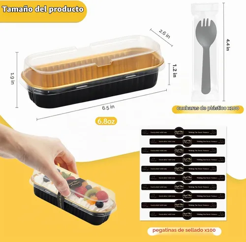 Vista 3 de Ruckae Paquete de 100 Mini Moldes para Pan Mini Moldes para Hornear Pan con Tapas y Cucharas, Moldes de Papel de Aluminio Desechables, Moldes