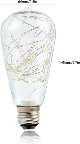 Vista 2 de Lxcom Lighting Paquete de 4 bombillas LED de hadas, ST64 E26, bombilla LED Edison en espiral de 3 W, cálida y estrellada, luces decorativas