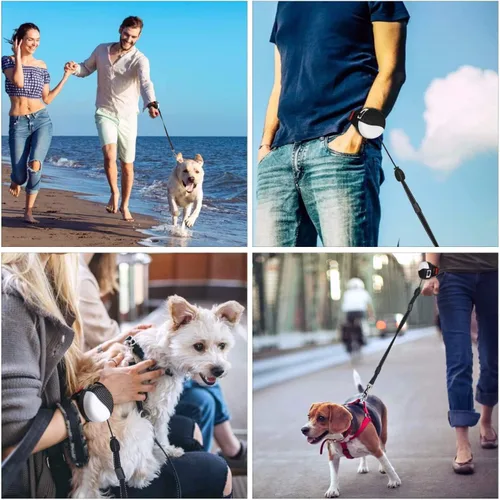 Vista 2 de Correa retráctil para perro manos libres, correa de muñeca resistente de 360° sin enredos con cable fuerte de 8.2 pies y cinta de nailon