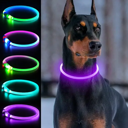 Vista 11 de Collares de perro iluminados, collar de perro Dlitk LED recargable por USB, 1 unidad, collar brillante de poliuretano termoplástico para perros