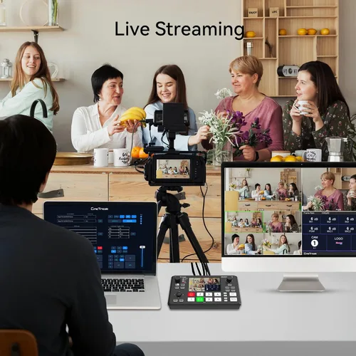 Vista 5 de Mixer Plus Compact Video Switcher 4 HDMI with 4''Built-in Screen, Portable Live Streaming Switcher for Multi-Camera, Online Class, Event, YouTube