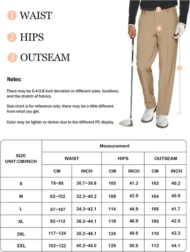 Vista 5 de Pantalones de golf para hombre, elásticos, pantalones de trabajo y viajes, pantalones técnicos, casuales, con trabillas para cinturón con 5 bolsillos