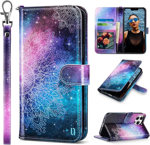 Vista 34 de ULAK Compatible con iPhone 13 Funda tipo cartera para mujer, funda tipo billetera de piel PU con tarjetero y función de caballete, funda protectora