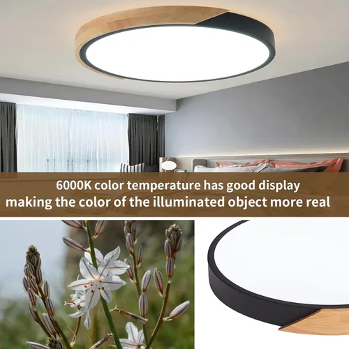 Vista 4 de Lámpara de techo LED moderna, 2 paquetes de luces de techo de montaje empotrado de madera, luces de cocina LED y accesorios de iluminación
