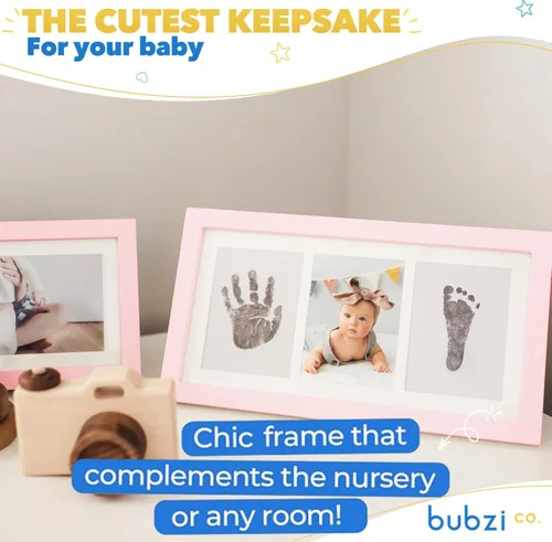 Vista 5 de Bubzi Co Kit de Huellas de Manos y Pies de Bebé y Marco de Fotos de Huellas para Niñas y Niños Recién Nacidos, Set de Regalos Únicos para Baby