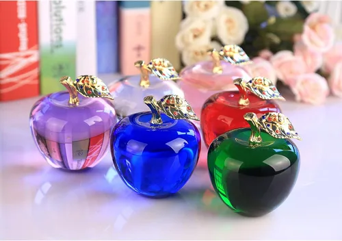 Vista 2 de AETVRNI Decoración artesanal de pisapapeles de manzana, adorno hecho a mano, decoración del hogar, manualidades de cristal coleccionables, gran Azul