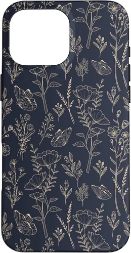 Vista 19 de Butterfly Meadow Botanical Wildflower Pattern (Azul Marino) Funda para iPhone 17