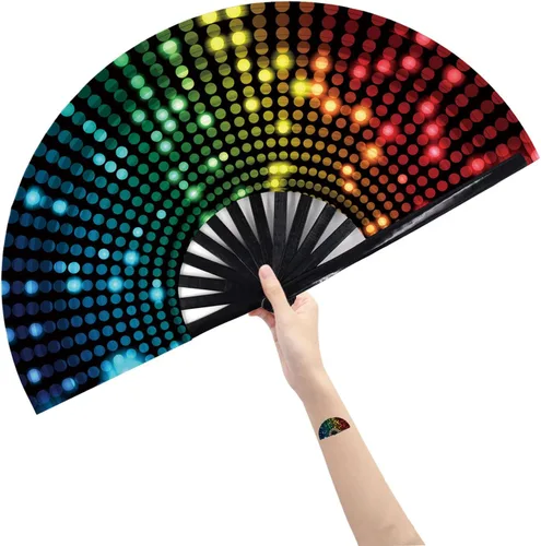 Vista 19 de Abanico grande plegable de mano para baile de línea, abanico de clic para botas en el suelo, para baile, fiesta, decoración, festival (Alien)