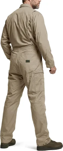 Vista 2 de CQR - Overol para hombre con manga corta, cremallera frontal, múltiples bolsillos, resistente a las manchas y a las arrugas Vortex Álamo Caqui