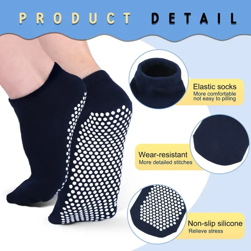 Vista 3 de 30 pares de calcetines antideslizantes de yoga con agarres, calcetines deportivos suaves y coloridos para mujeres y hombres, barra de yoga, 10