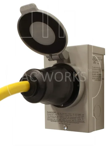Vista 6 de AC WORKS Generador a interruptor de transferencia Adaptador de caja de entrada de 50 amperios (L5-30 30Amp 3 clavijas a CS6364 flexible) Amarillo