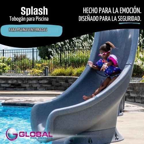 Vista 2 de Global Pool Products Splash Piscina enterrada tobogán acuático montado en la cubierta curva derecha gire gris GPPSSP-Gris-R