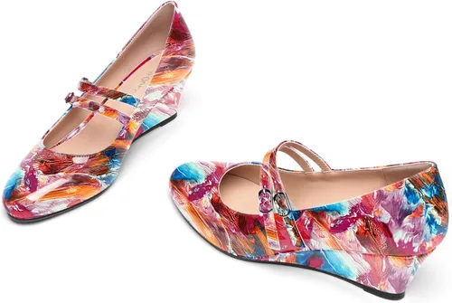 Vista 6 de SHOWFOREST Zapatos de tacón bajo con hebilla de punta redonda para mujer, con correa ajustable y correa ajustable, 2 pulgadas