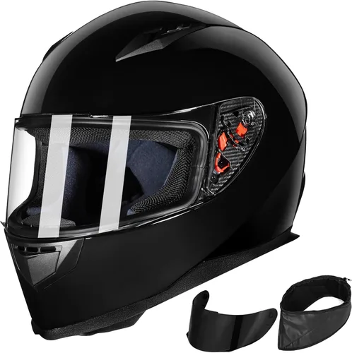 Vista 7 de ILM - Casco integral para motocicleta y bicicleta urbana, con bufanda de invierno extraíble, 2 viseras, modelo aprobado por DOT JK313 2-Azul
