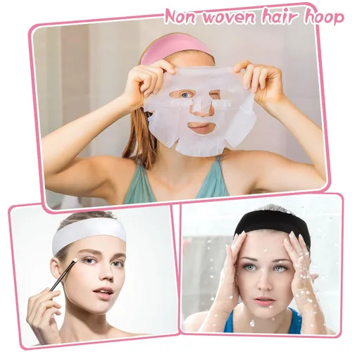 Vista 7 de Pimoys 30 diademas desechables para tratamientos faciales, cuidado de la piel de las mujeres, maquillaje, baño, deporte, blanco, negro, rosa