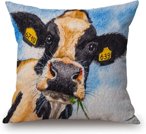 Vista 5 de Solekla Funda de almohada cuadrada de lino y algodón con flores blancas y negras, funda de cojín decorativa para sofá de 18 x 18 pulgadas Sl157