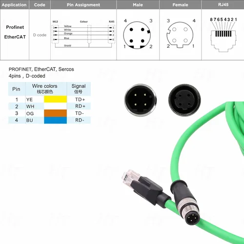 Vista 2 de Cable de red Ethernet para lector de código de barras Sick Keyence SR1000 Matriz de escáner Datalogic 210N 300N 450 DS5110, M12 4 pines codificado