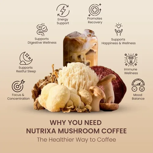 Vista 3 de Café de hongos orgánico de 11.99 oz (56 porciones) – 6 hongos adaptogénicos para energía, concentración y salud intestinal – Mezcla instantánea
