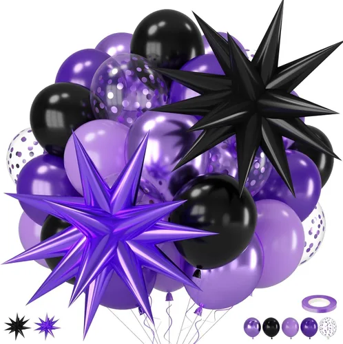 Vista 13 de Globos negros y rojos amarillos azules, globos de confeti de 12 pulgadas negros rojos amarillos azules verdes plateados metálicos con globo