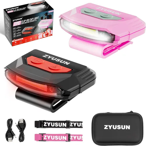 Vista 12 de Juego de 2 linternas recargables para gorra, lámparas portátiles, con clip para sombrero con sensor de movimiento, ligeras, resistentes al agua