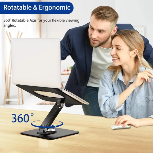 Vista 7 de BESIGN LSX7 - Soporte para laptop con base giratoria de 360°, elevador ergonómico ajustable para portátil, soporte plegable para computadora Negro